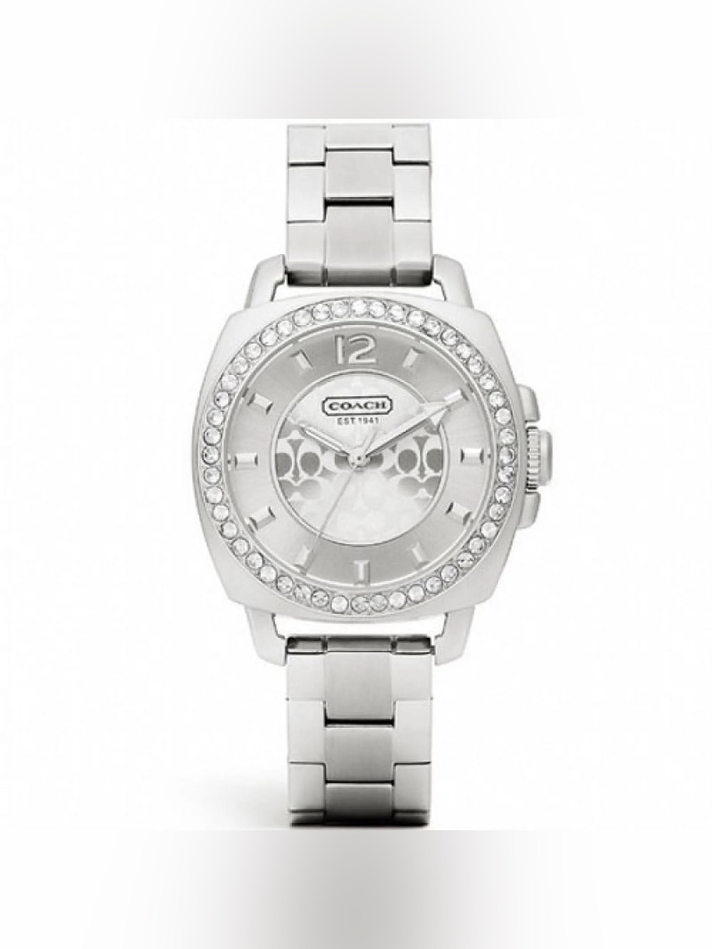 COACH Women's Casual Silver Boyfriend Crystal Bezel Bracelet Watch